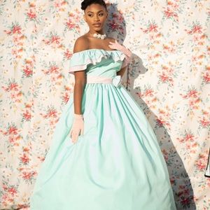 Vintage Seafoam and Pink ILGWU Formal Gown